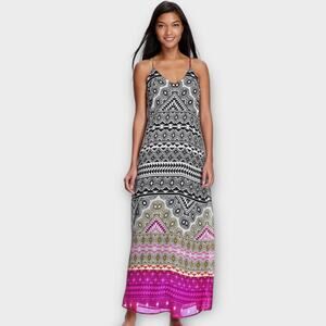 Old Navy women’s graphic print chiffon sleeveless maxi dress XS
